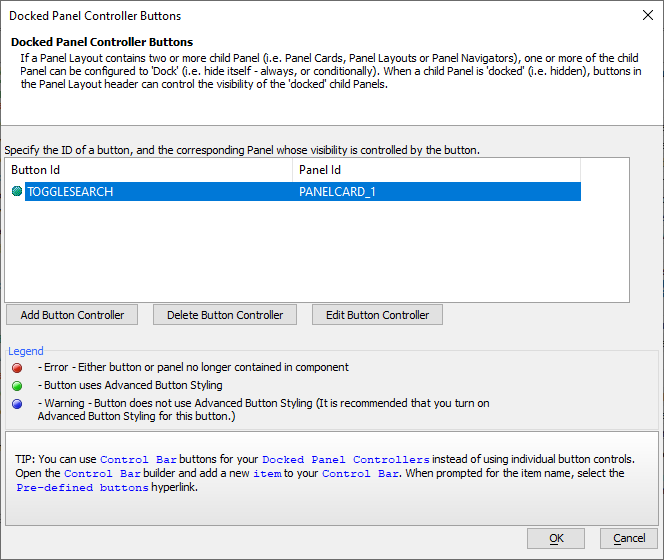 Linking the Toggle Search button (TOGGLESEARCH) to the Panel
Card for the Search Part (PANELCARD_1.)
